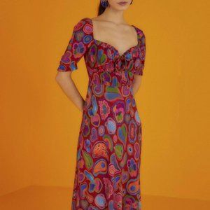 Farm Rio Lisa Red Midi Dress Size M